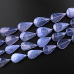 AAA Natural Blue Chalcedony Smooth Teardrop Beads Vertically Drilled Gemstone 15.5" Strand
