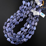 AAA Natural Blue Chalcedony Smooth Teardrop Beads Vertically Drilled Gemstone 15.5" Strand