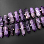 Natural Purple Chevron Amethyst Double Terminated Pointed Beads Center Drilled Healing Crystal Focal Pendant 15" Strand