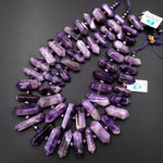 Natural Purple Chevron Amethyst Double Terminated Pointed Beads Center Drilled Healing Crystal Focal Pendant 15" Strand