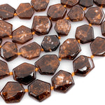 Natural Golden Brown Dravite Tourmaline Hexagon Beads Hand Cut Flat Cushion Slice Gemstone 15.5" Strand