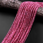 AAA Faceted Natural Pink Tourmaline Rondelle 3mm Beads Micro Laser Diamond Cut Gemstone 15.5" Strand