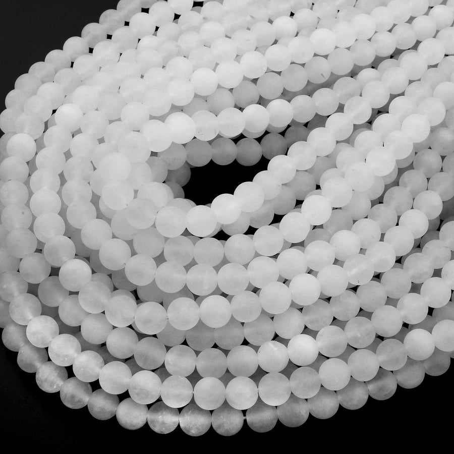 Matte Natural White Jade Smooth Round 4mm 6mm 8mm 10mm Beads 15.5" Strand