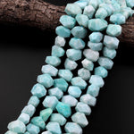 Peruvian Amazonite Beads Faceted Pastel Pale Sea Blue Gemstone Center Drilled Rectangle Nuggets 15.5" Strand