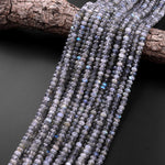 Faceted Labradorite Rondelle Beads 4mm 6mm Brilliant Rainbow Blue Flashes Fire 15.5" Strand