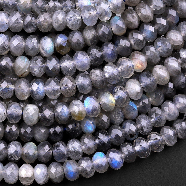 Faceted Labradorite Rondelle Beads 4mm 6mm Brilliant Rainbow Blue Flashes Fire 15.5" Strand