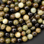 Natural Green Garnet 6mm 8mm Round Beads Smooth Highly Polished Stunning Green Garnet Gemstone 15.5" Strand