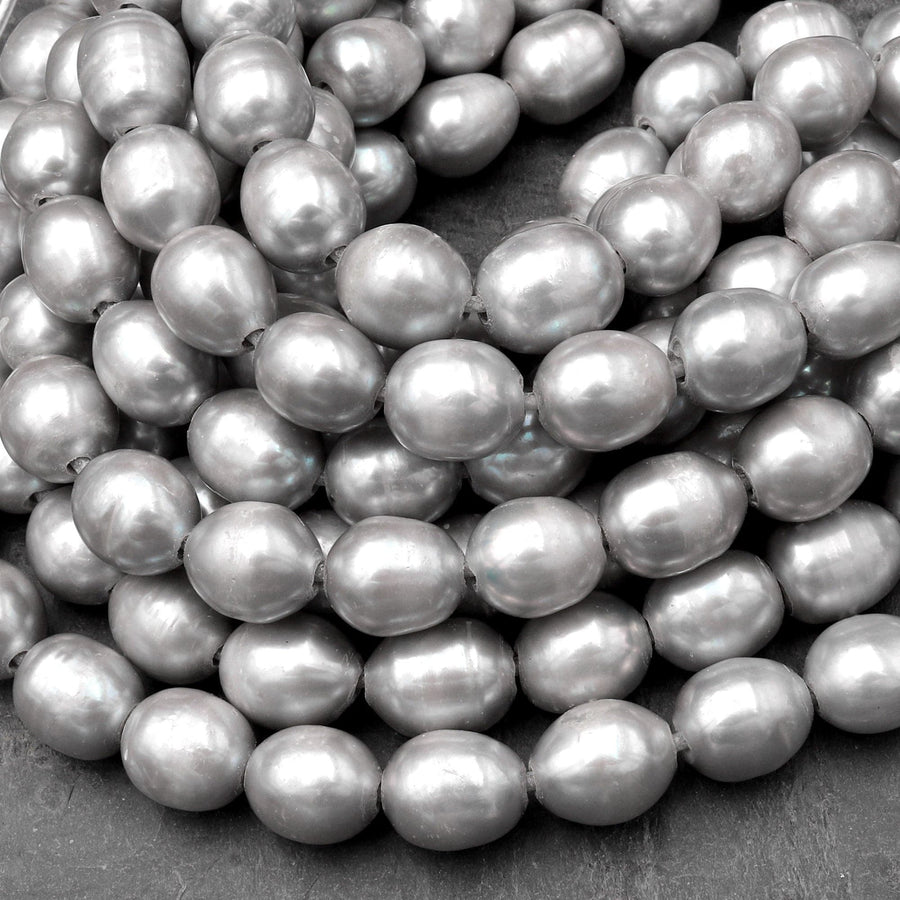 Large Hole Pearls Beads Genuine Freshwater Silver Gray Potato Oval Pearl 12mm 14mm 8" Strand