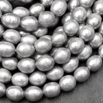 Large Hole Pearls Beads Genuine Freshwater Silver Gray Potato Oval Pearl 12mm 14mm 8" Strand