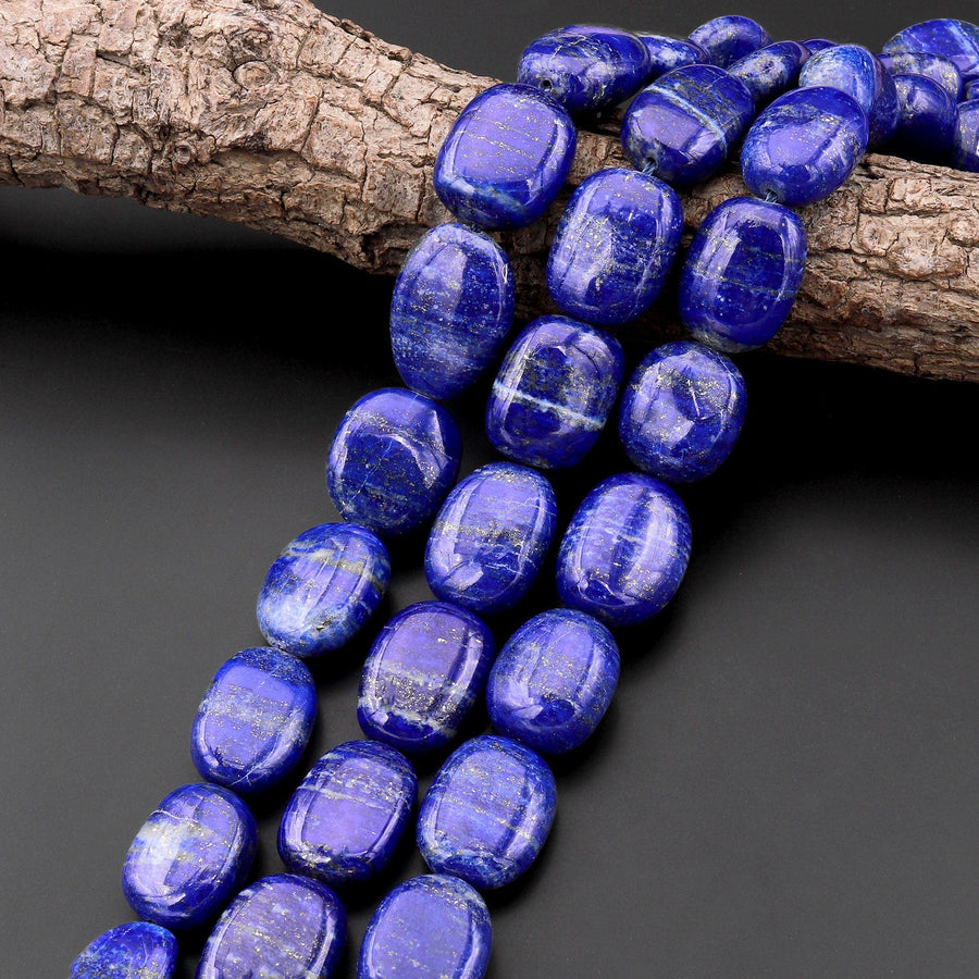 AAA Natural Blue Lapis Puffy Oval Nugget Beads 15.5" Strand