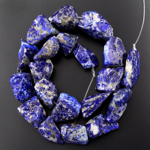 Natural Rough Raw Blue Lapis Lazuli Hand Hammered Freeform Irregular Organic Nugget Beads 15.5" Strand