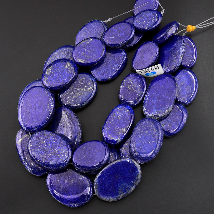 AAA Huge Natural Blue Lapis Smooth Oval Nugget 30mm Beads 15.5" Strand