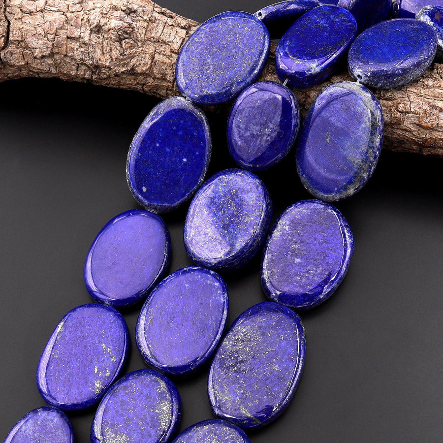AAA Huge Natural Blue Lapis Smooth Oval Nugget 30mm Beads 15.5" Strand
