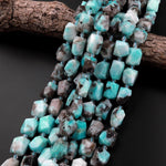 Large Natural Blue Amazonite Smoky Quartz  Rectangle Nugget Beads 15.5" Strand