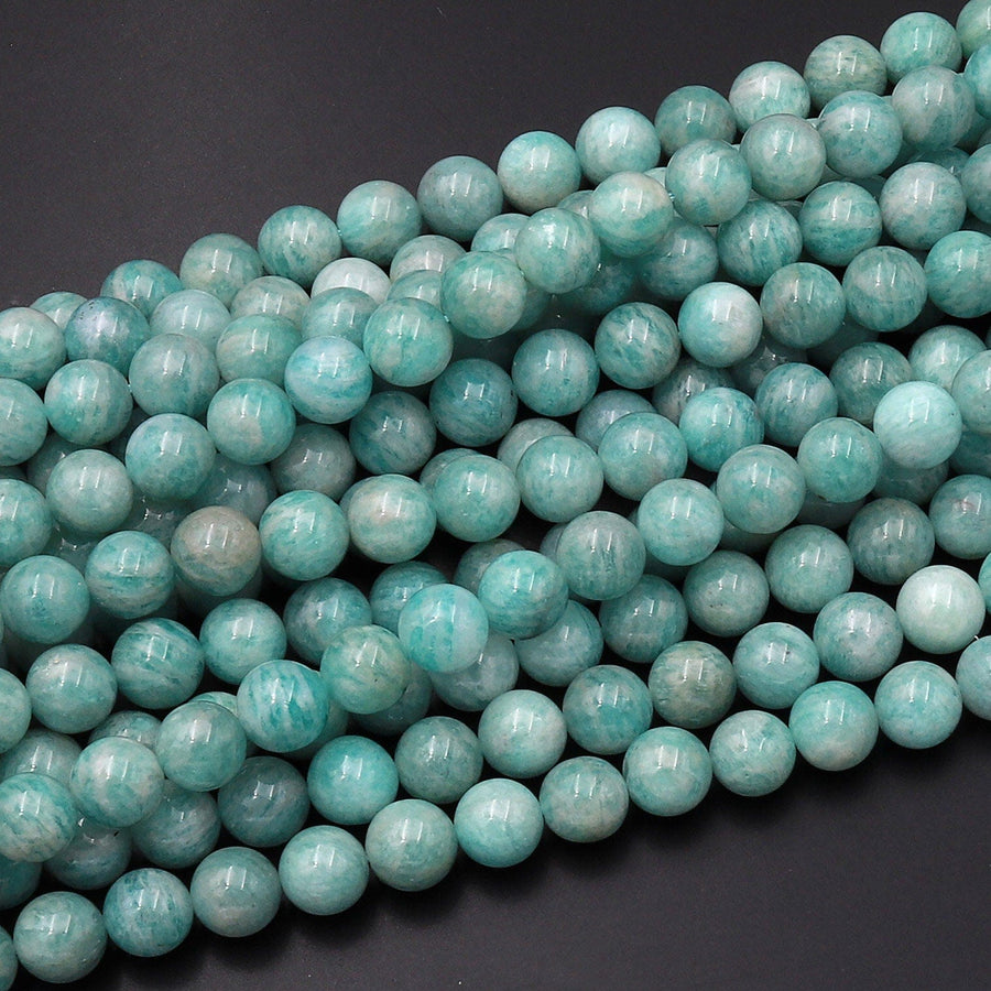 Natural Russian Amazonite Beads 6mm 8mm 10mm Round Beads Seafoam Blue Green Colors 15.5" Strand