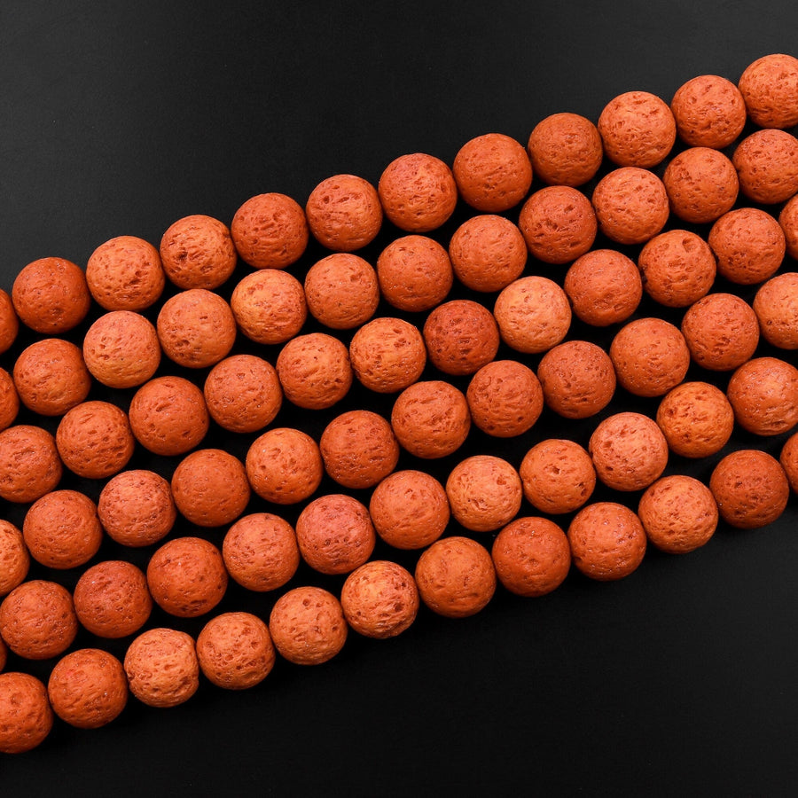 Natural Volcanic Lava 6mm 8mm 10m Round Bead Burnt Orange 15.5" Strand