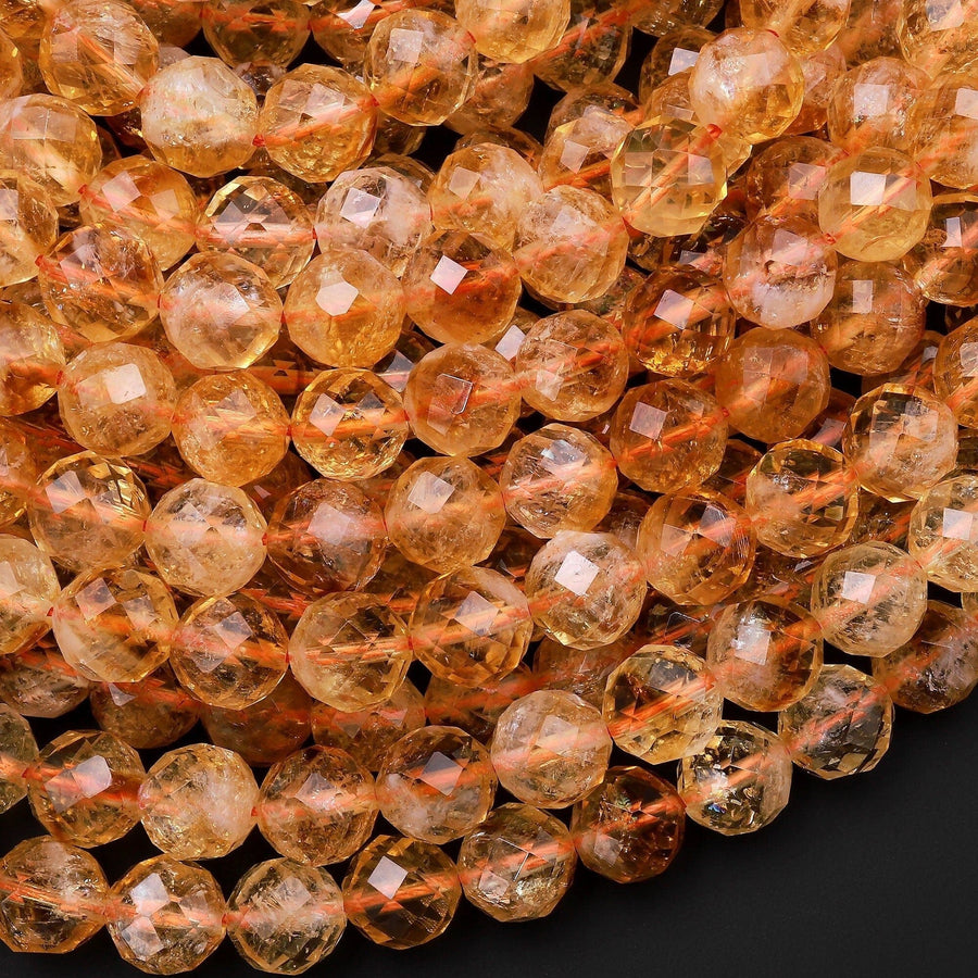 AAA Natural Citrine Faceted 6mm 8mm Round Beads Laser Diamond Cut Gemstone 15.5" Strand