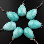 Natural Russian Amazonite Teardrop Pendant Side Drilled Aqua Sea Blue Green Gemstone