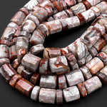Rare Laguna Lace Agate Beads Large Faceted Cylinder Barrel Drum Tube Nuggets 15.5" Strand