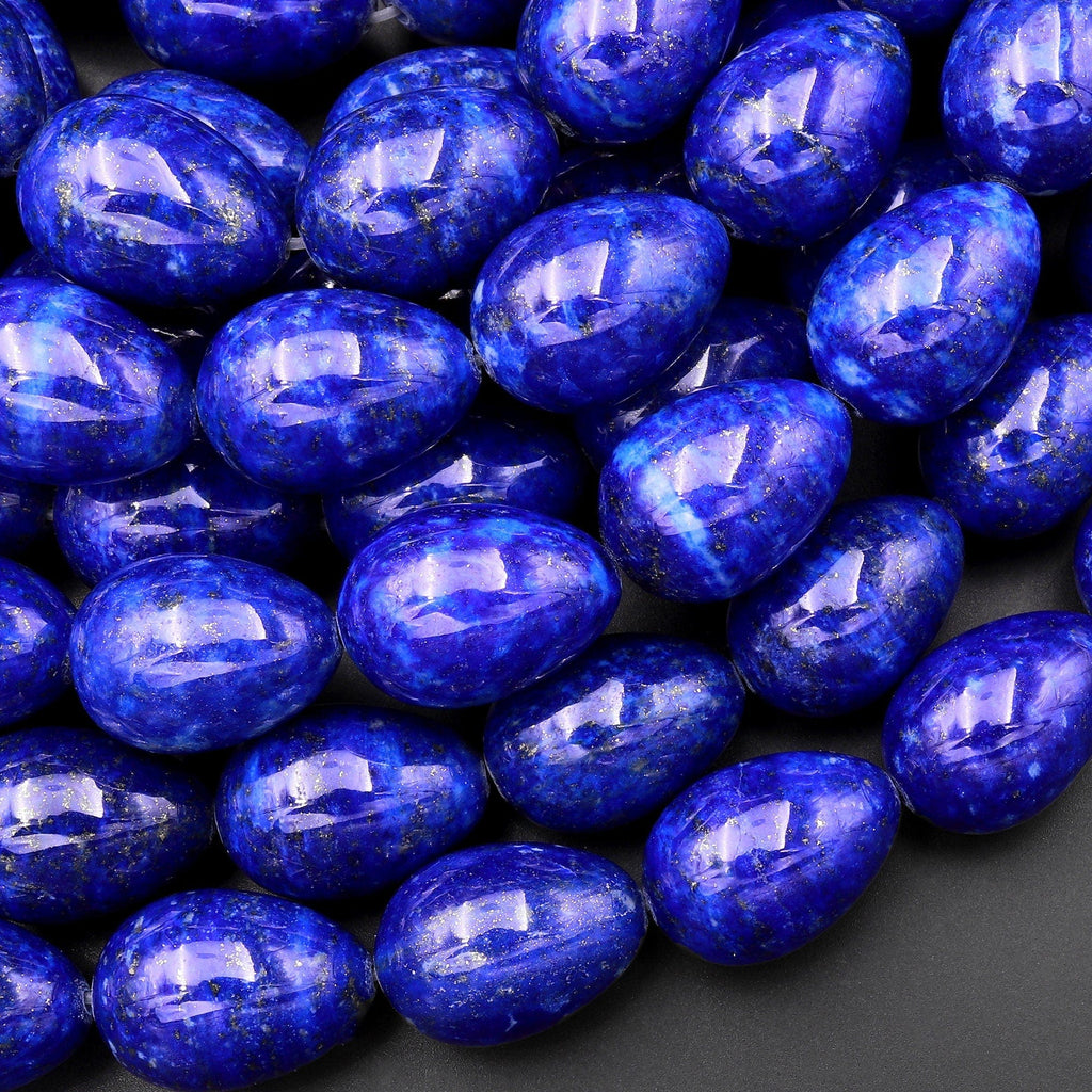 AAAAA Large Natural Blue Lapis Smooth Puffy Teardrop Vertically Drilled Beads 15.5" Strand