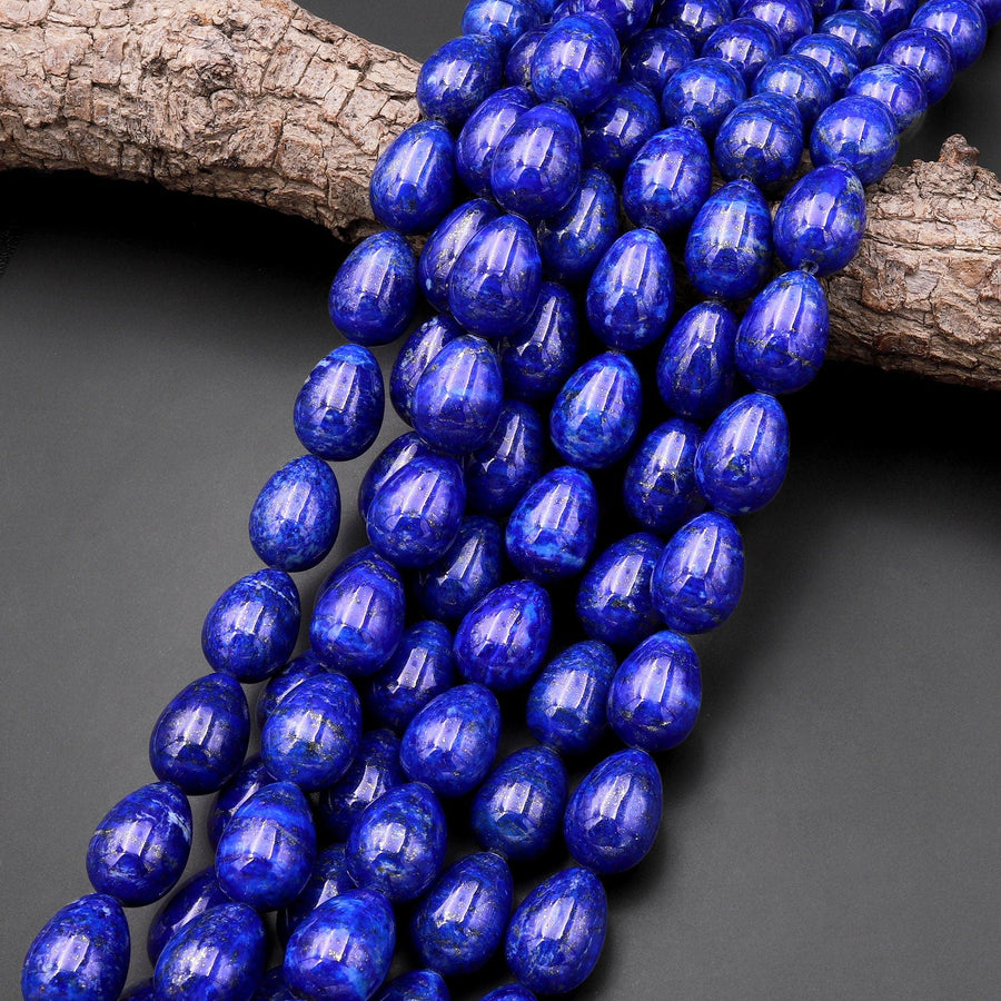 AAAAA Large Natural Blue Lapis Smooth Puffy Teardrop Vertically Drilled Beads 15.5" Strand
