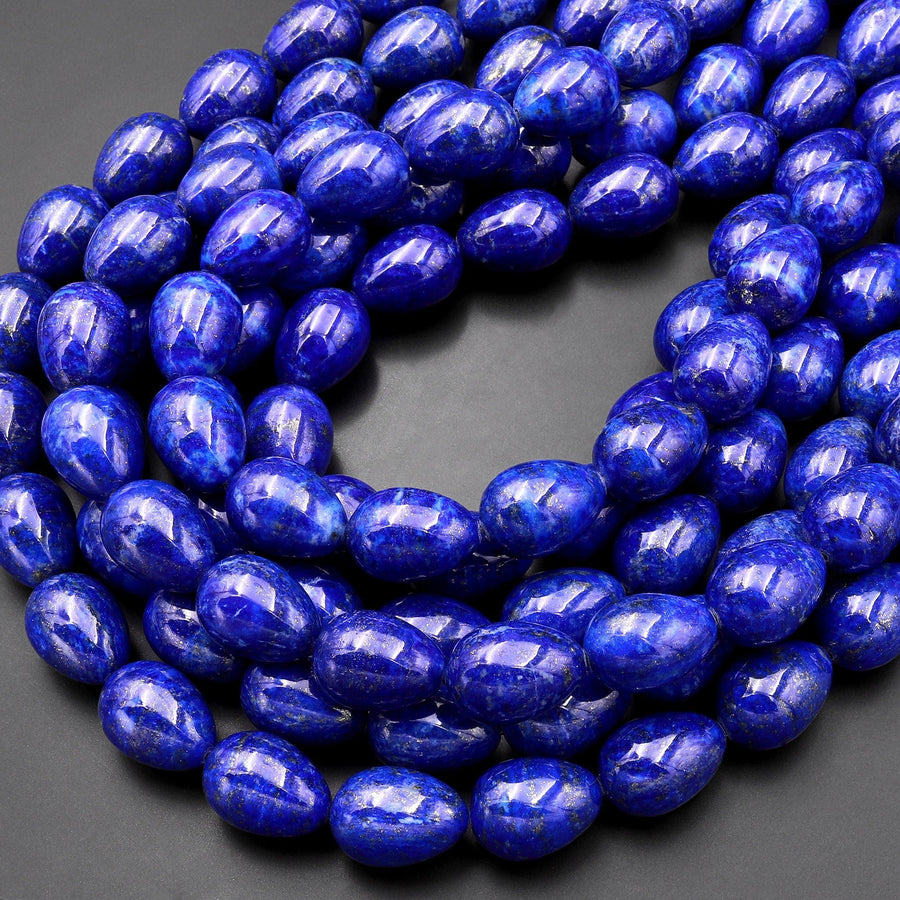 AAAAA Large Natural Blue Lapis Smooth Puffy Teardrop Vertically Drilled Beads 15.5" Strand