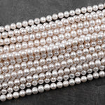 Genuine White Freshwater Pearl 6mm 8mm 10mm Round Shimmery Iridescent Classic Pearl 15.5" Strand