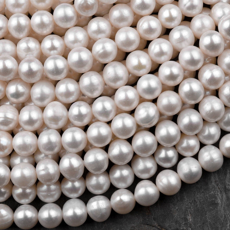 White Ridged Round Cultured Pearls, 12mm