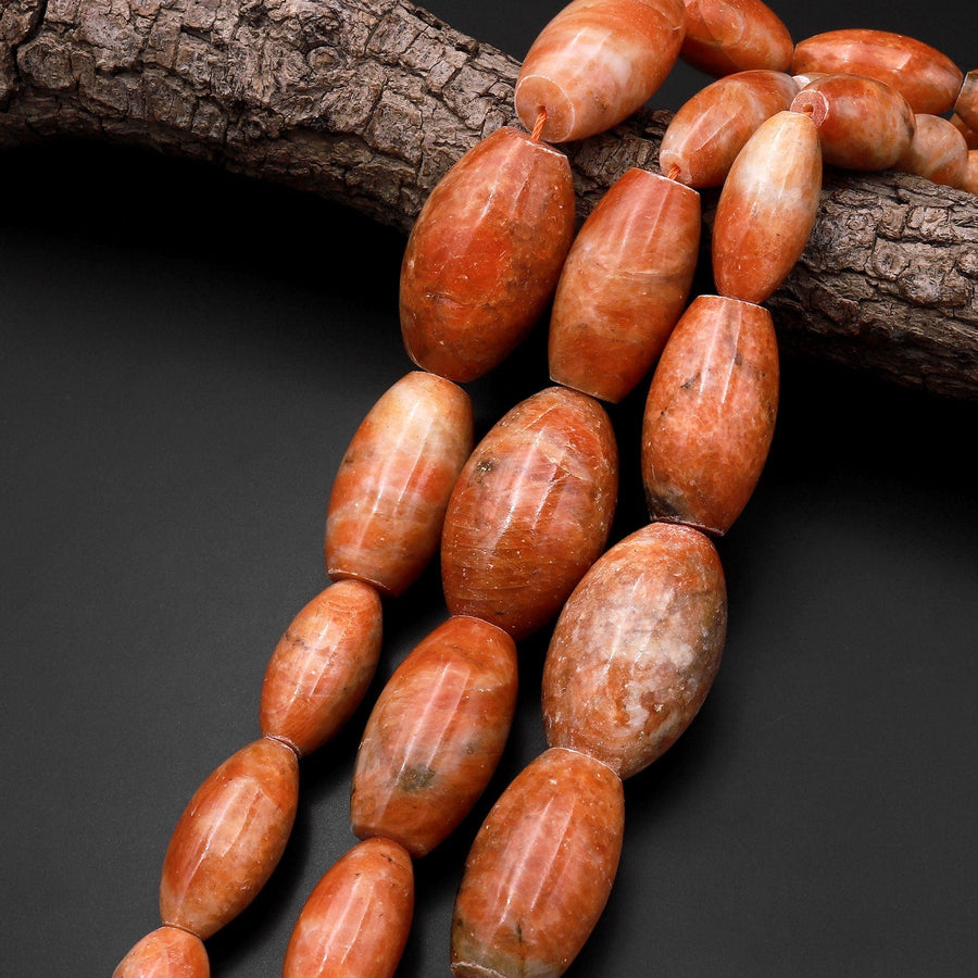 Graduated Genuine Natural Orange Calcite Barrel Beads 15.5" Strand