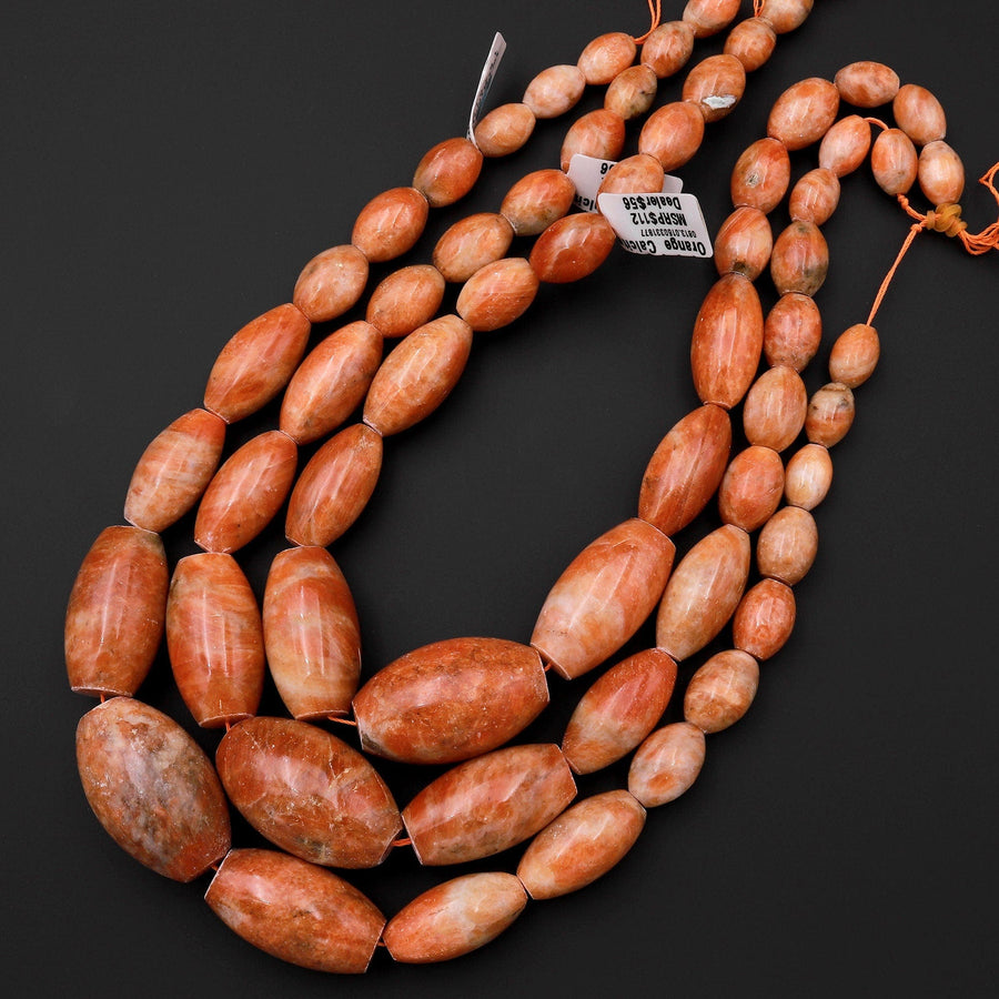 Graduated Genuine Natural Orange Calcite Barrel Beads 15.5" Strand