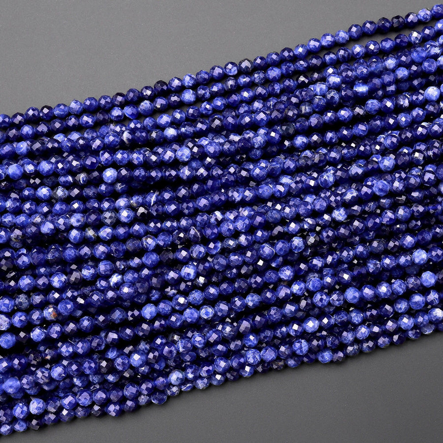 AAA Natural Blue Sodalite 3mm 4mm Faceted Round Beads 15.5" Strand