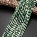 Natural Green Tree Agate Thin Long Tube Beads 15.5" Strand