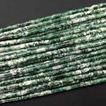 Natural Green Tree Agate Thin Long Tube Beads 15.5" Strand