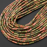 Natural Unakite Thin Long Tube Beads 15.5" Strand