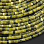 Natural Olive Green Jade 4mm Heishi Rondelle Beads 15.5" Strand