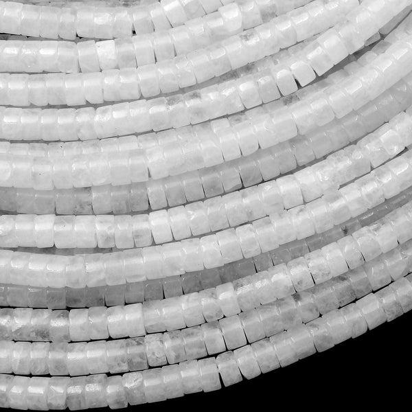 Natural White Jade 4mm Heishi Rondelle Beads 15.5" Strand