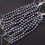 Large Hole Black Peacock Freshwater Pearl Beads Round 12mm Iridescent Genuine Pearl Big 2.5mm Hole 7" Strand