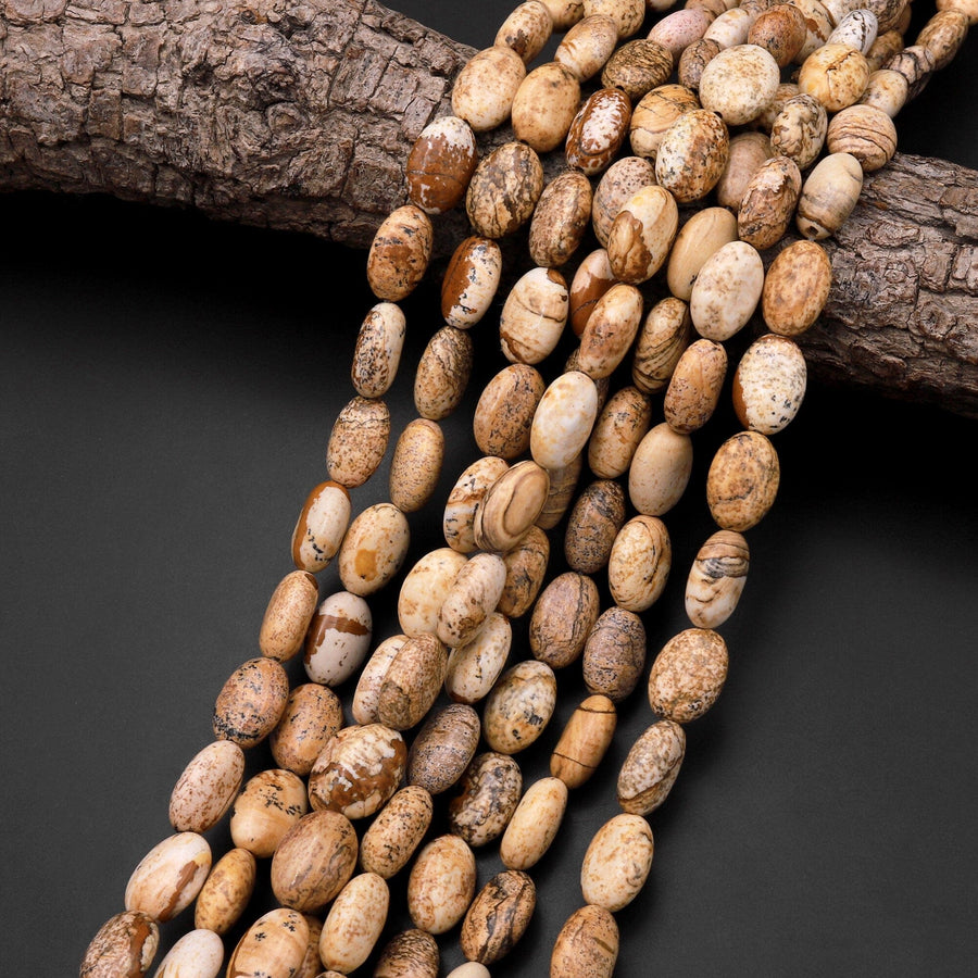 Natural Picture Jasper Oval Beads 15.5" Strand