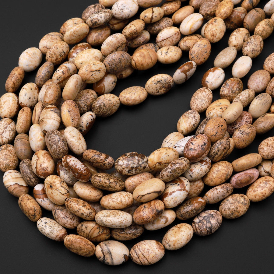 Natural Picture Jasper Oval Beads 15.5" Strand