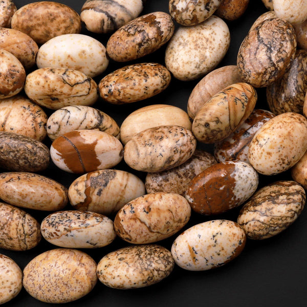 Natural Picture Jasper Oval Beads 15.5" Strand