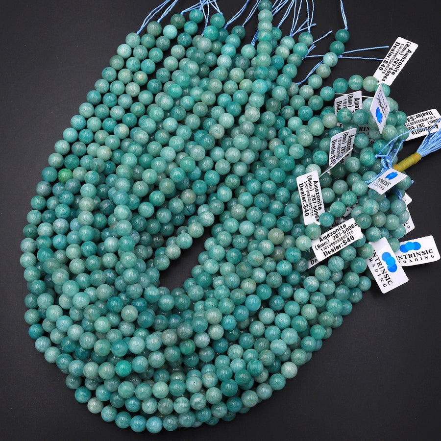 Rare Natural Russian Amazonite Beads 6mm 8mm 10mm Round Beads Seafoam Blue Green Colors 15.5" Strand