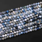 Micro Faceted Natural Blue Aquamarine 4mm 6mm 7mm Round Beads 15.5" Strand