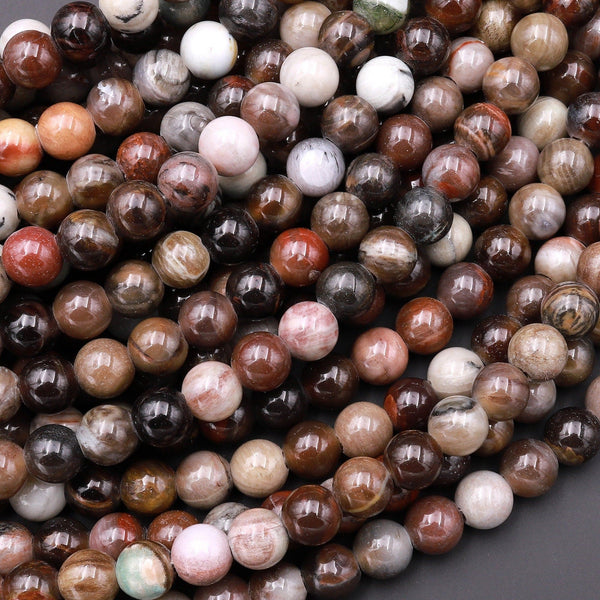 Large Hole Beads 2.5mm Drill Natural Petrified Wood 8mm 10mm Round Beads 8" Strand