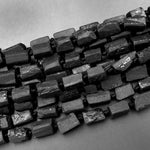 Matte Black Tourmaline Tube Beads Nugget Real Genuine Black Tourmaline Crystal Gemstones Rectangle Cylinder Superior Quality 15.5" Strand