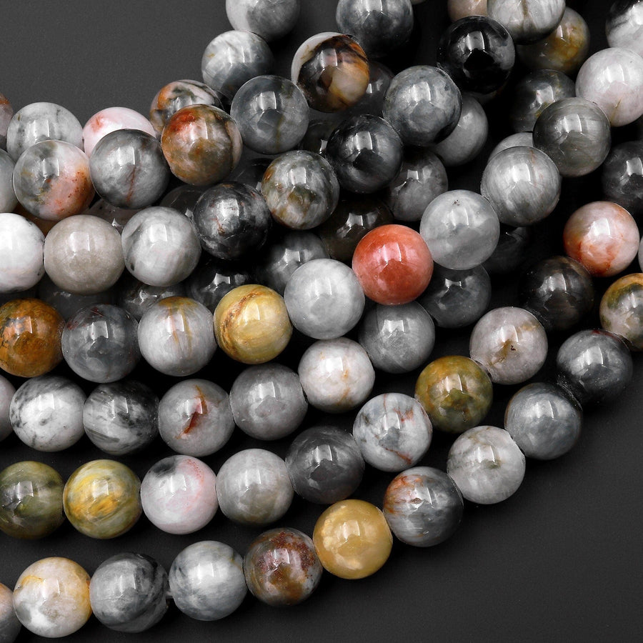 Large Hole Beads 2.5mm Drill Natural Eagle Eye 8mm 10mm Round Beads 8" Strand