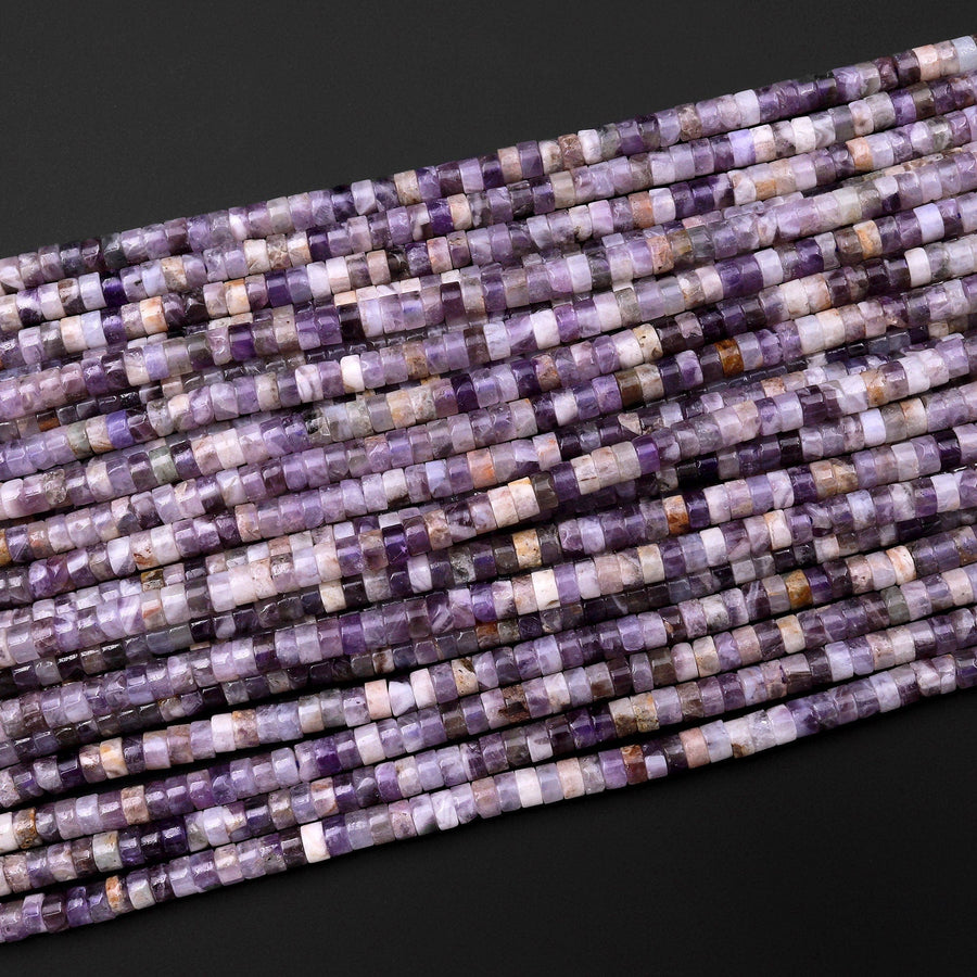 Natural Purple Chevron Purple Amethyst 4mm Heishi Rondelle Beads 15.5" Strand