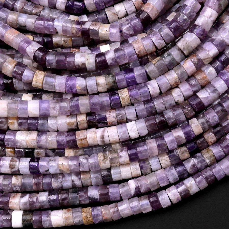 Natural Purple Chevron Purple Amethyst 4mm Heishi Rondelle Beads 15.5" Strand