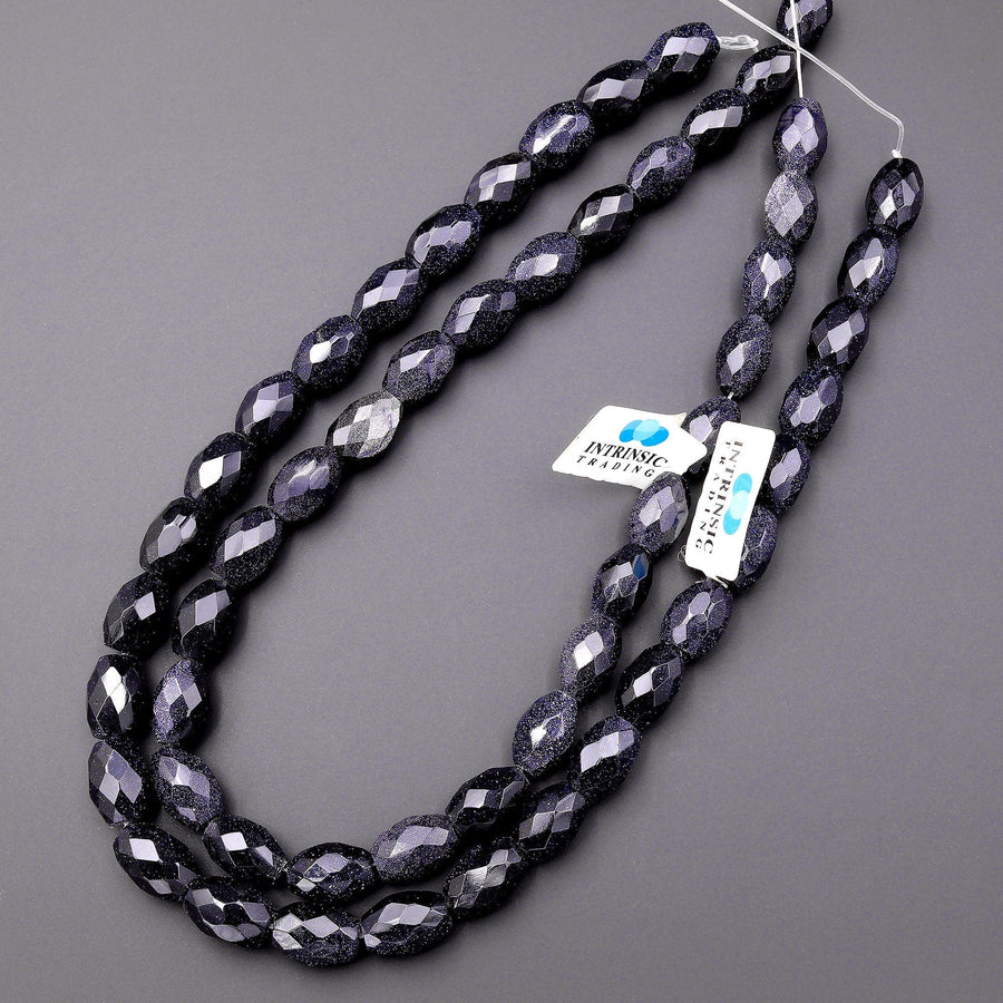 Sparkling Blue Goldstone Faceted Drum Barrel Beads 14x10mm 15.5" Strand