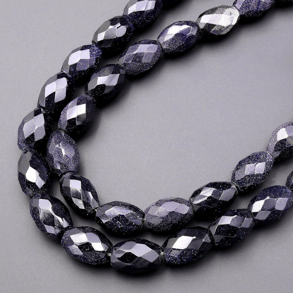 Sparkling Blue Goldstone Faceted Drum Barrel Beads 14x10mm 15.5" Strand