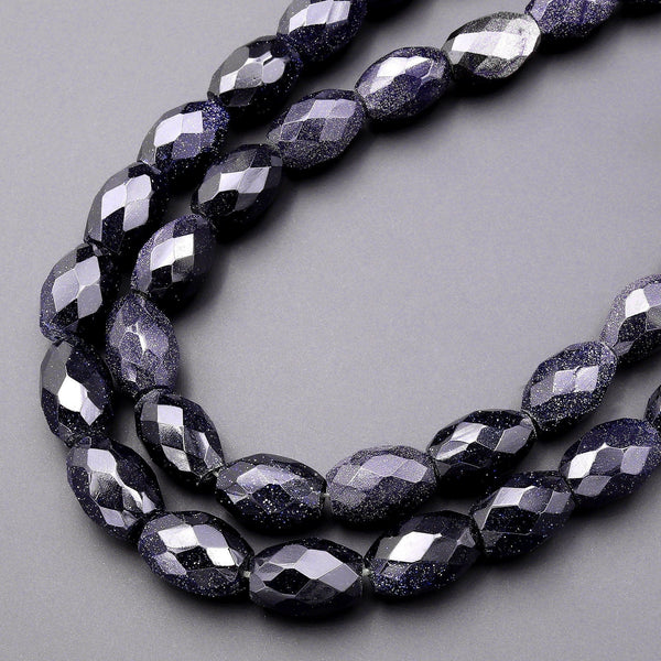 Sparkling Blue Goldstone Faceted Drum Barrel Beads 14x10mm 15.5" Strand